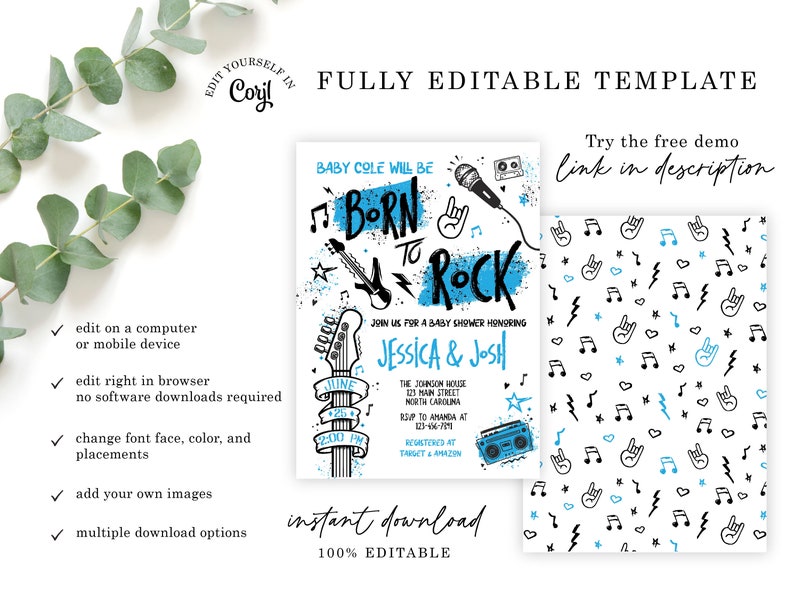 Född att rocka blå pojke babyshowerinbjudan bild 8