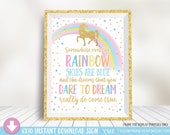 Unicorn Party Sign • Unicorn Birthday Party Sign • Somewhere Over The Rainbow Instant Download Printable Il_170x135