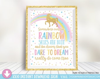 Unicorn Party Sign • Unicorn Birthday Party Sign • Somewhere Over The Rainbow Instant Download Printable