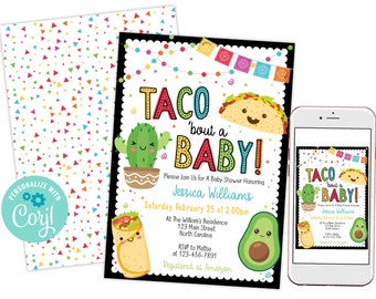 Fiesta Taco Bout A Baby Shower Invitation, Drive By Virtual Zoom Evite Invite, DIY Instant Download Template
