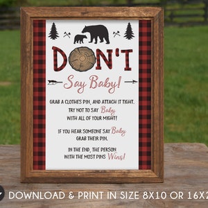 Bear Don't Say Baby Sign Lumberjack Baby Shower Sign Lumberjack Don't Say Baby Sign Lumberjack Baby Shower Games Decorations Sign Poster