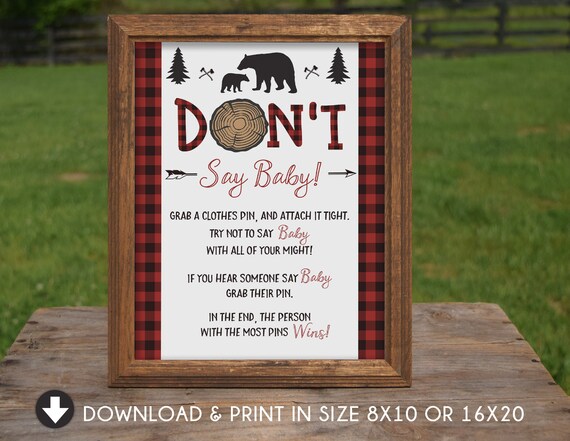 Bear Don't Say Baby Sign Lumberjack Baby Shower Sign Lumberjack Don't Say Baby Sign Lumberjack Baby Shower Games Decorations Sign Poster Il_570xn