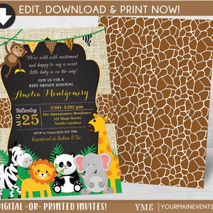 Jungle Safari Baby Shower Invitation Jungle Shower Invites Safari Animal Invitation Neutral Baby Shower Party Instant Download image 1