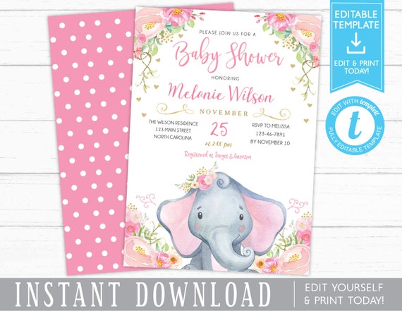 elephant baby shower evite