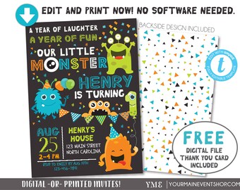 Monster Invitation, Monster Birthday Invitation, Monster Party, Little Monster First Birthday, 1st