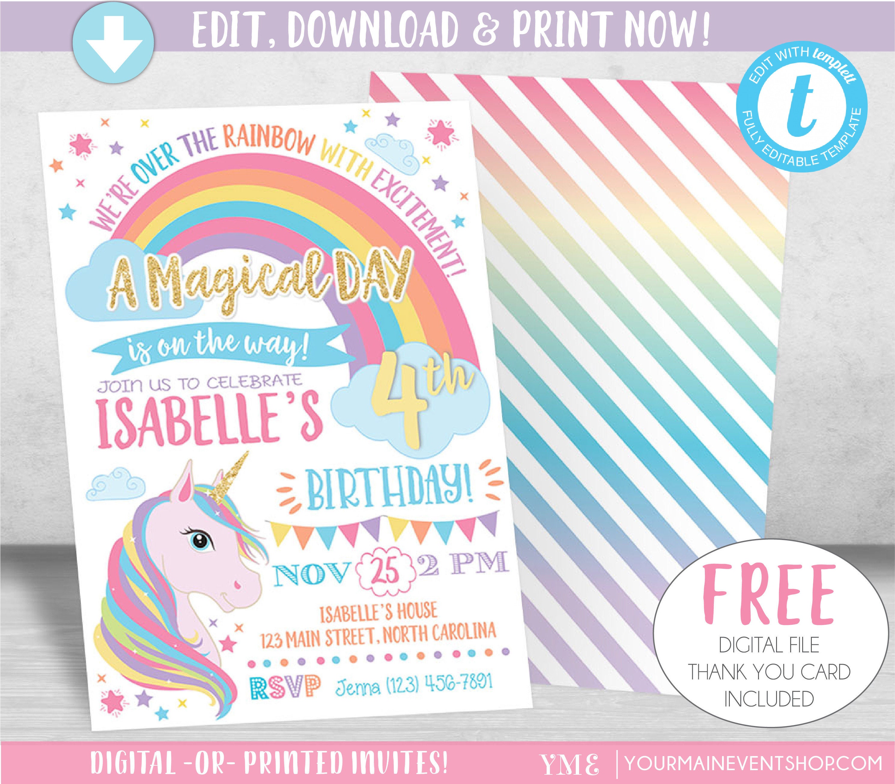 unicorn birthday invitation unicorn invitation rainbow etsy