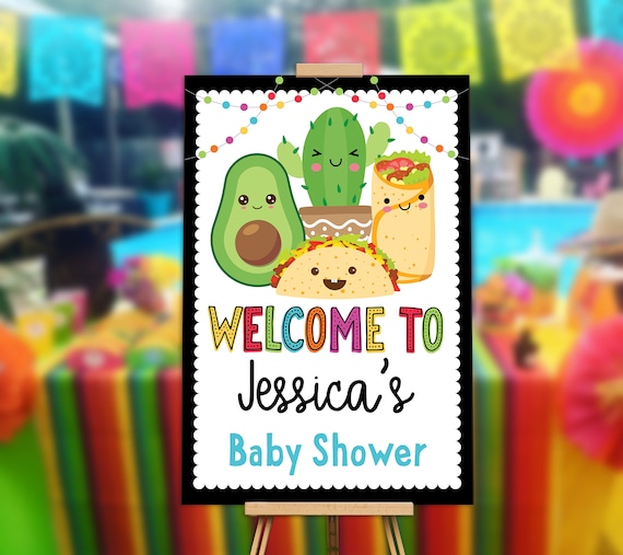 Fiesta Taco Welcome Sign Baby Shower Edit Yourself Editable Poster Digital File, Avacado, Burrito, Cactus Il_570xn