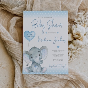 Invito baby shower Elephant Boy / Drive-By e invito virtuale Zoom / Fai da te Download immediato Modelli 5x7 e 4x6