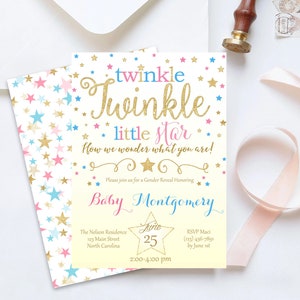 Twinkle Twinkle Little Star Gender Reveal Invitation • Blue, Pink and Gold Star Gender Reveal Party Invite • Instant Download File