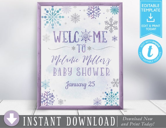Snowflake Winter Wonderland Baby Shower Decorations Welcome Sign Baby Sprinkle Banner Printable Baby Shower Decor Poster Template Templett Il_570xn
