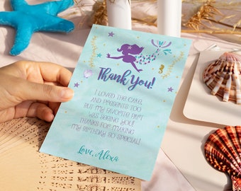 Mermaid Thank You Cards • Mermaid Birthday Party  • Teal Purple Gold