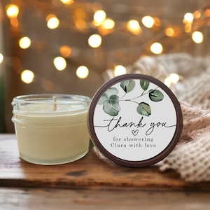 Eucalyptus Bridal Shower Favor Candles, Personalized 4 oz. Soy Candle Favors, Personalized Favors, Greenery Bridal Shower Favors