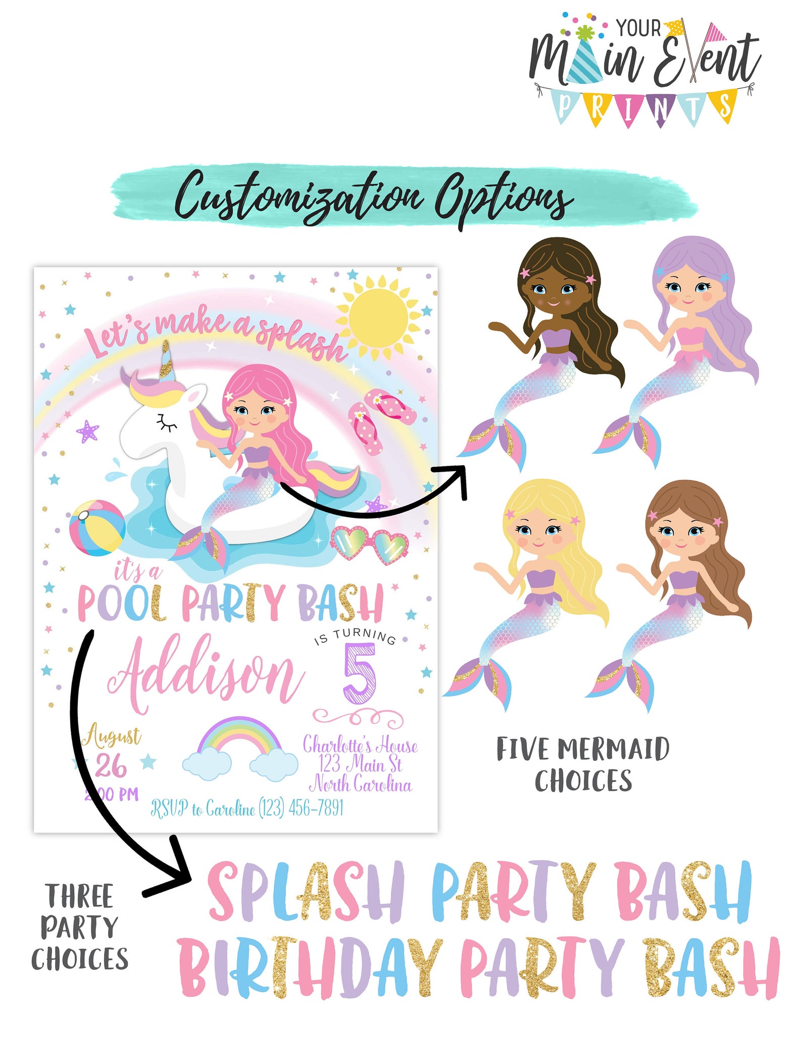 unicorn-mermaid-pool-party-invitation-pool-party-birthday-etsy