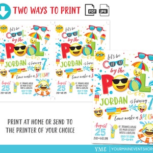 Boy Emoji Pool Party Invitation Pool Party Birthday Invitation Boy ...