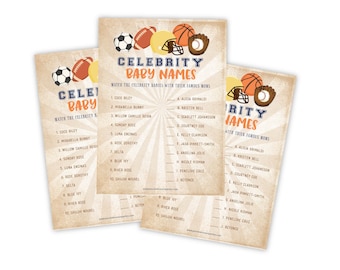 All Star Sports Baby Shower Game Celebrity Baby Names Instant Download, Football Baseball Basketball