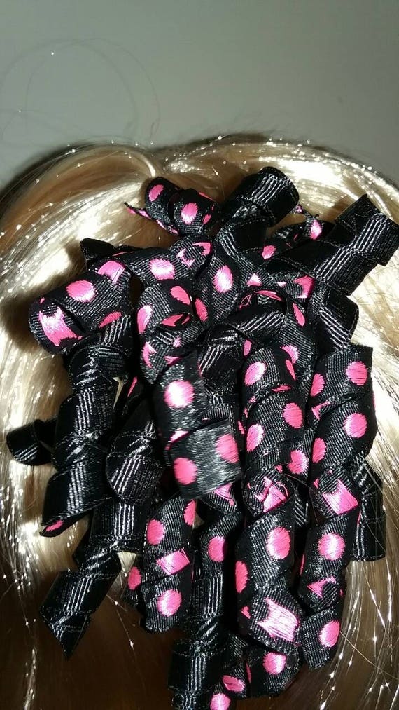 Black And Pink Korker Hair Bow Black And Pink Curly Ribbon Etsy