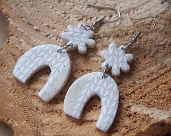 Handmade Beige Arch Polymer Clay Earrings: Modern Floral Dangle