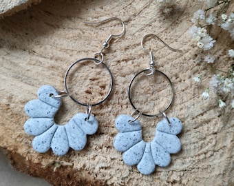 Handmade Granite Polymer Clay Earrings: Silver Plated Flower Dangle