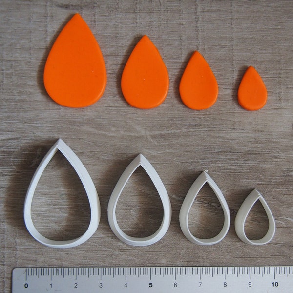 Teardrop cutters ( clay cutters, set of cutters, polymer clay cutter, teardrop shape, oval shape, earrings cutter, 3d printed cutter )