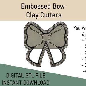 Embossed Bow Cutter STL FILE - Bow STL File, Clay Cutter File, Instant Download for 3d Printing, Digital Cutter File Polymer Clay Cutter