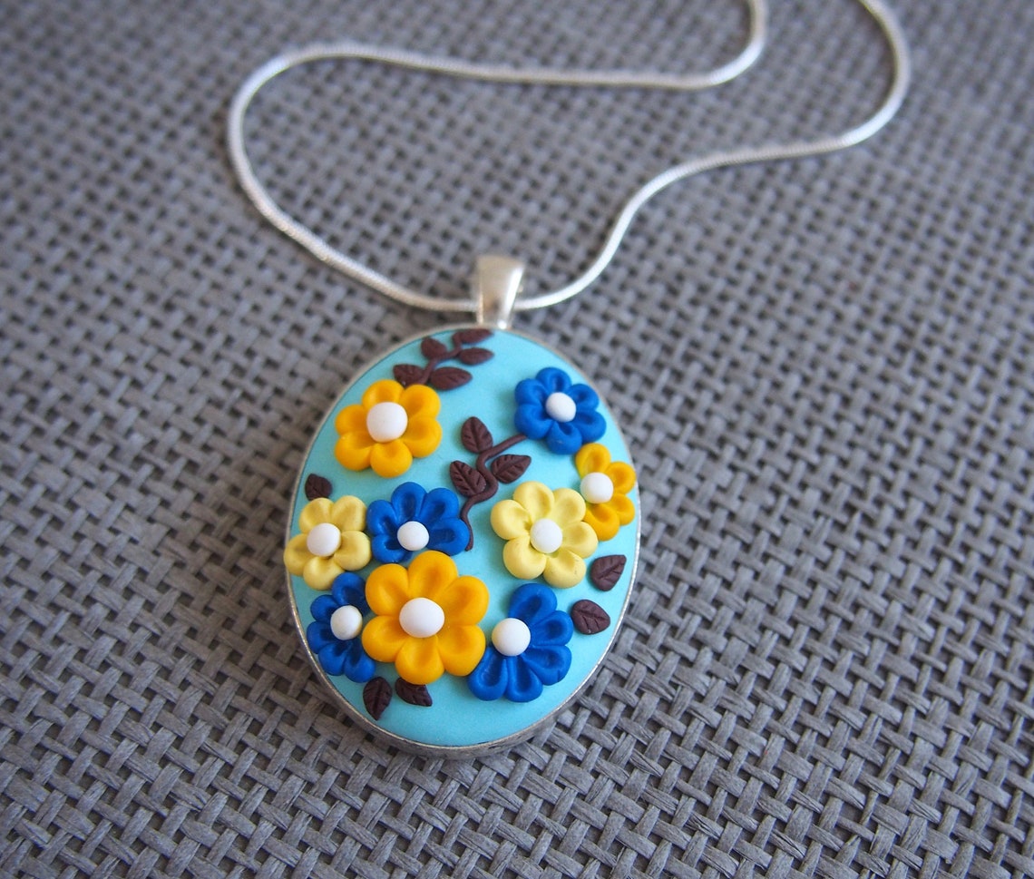Floral Pendant Embroidery Pendant Applique Necklace Floral Etsy UK