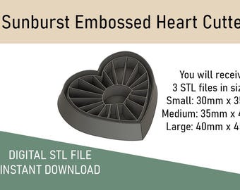 Sunburst Heart Embossed Cutter - STL File for 3D Printing (Digital Download)