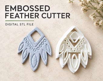 Embossed Feather Earring Cutter STL File, Boho Polymer Clay Cutter, Statement Jewellery Tool, 3D Printing Digital Download