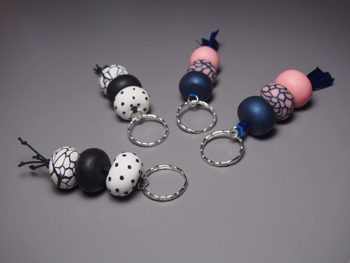 Polymer Clay Beaded Keyring Beaded Keychain Keyholder Etsy UK