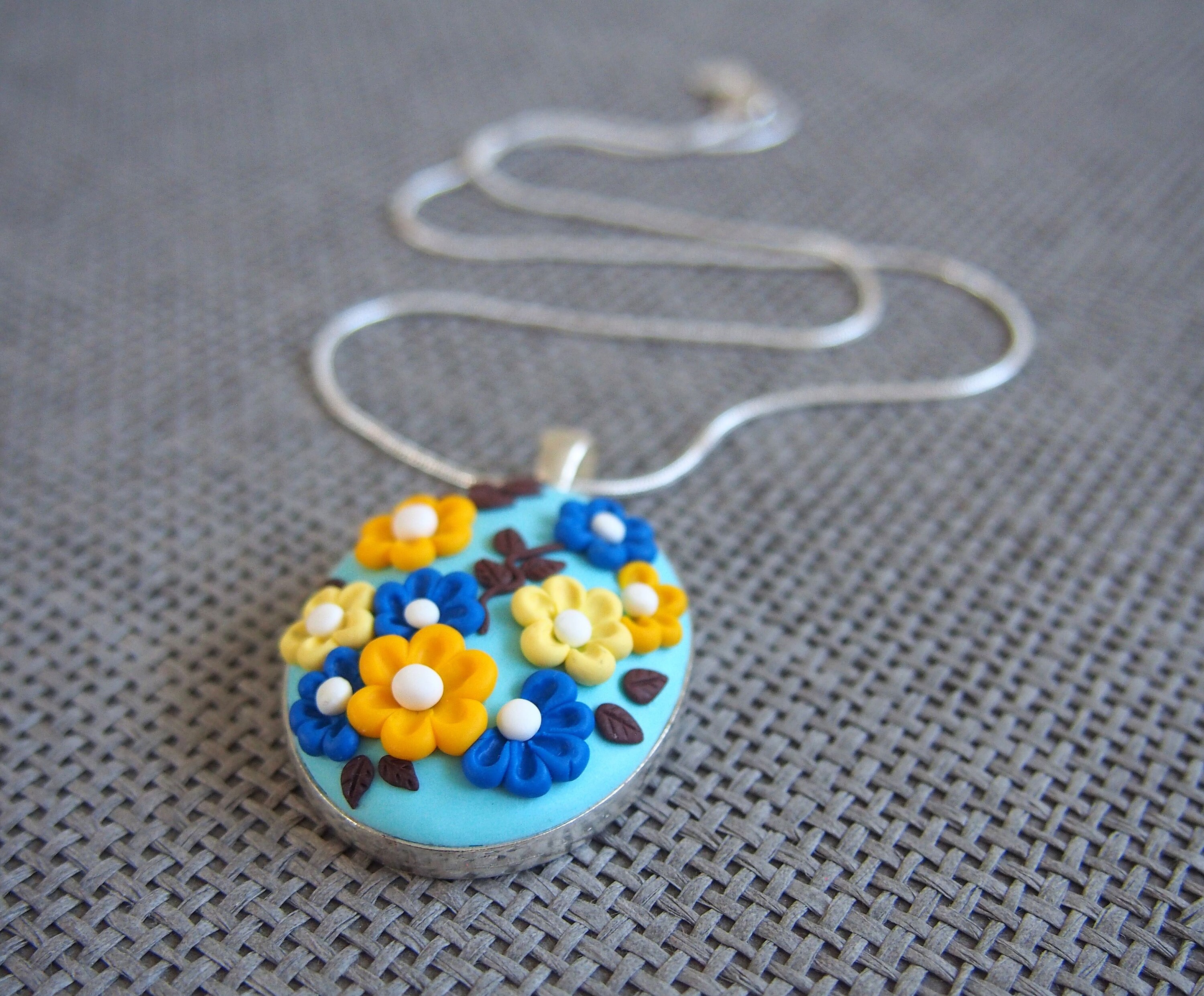 Floral Pendant Embroidery Pendant Applique Necklace Floral Etsy UK