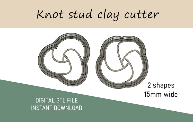 May include: Two silver-colored clay cutters in the shape of a knot. The cutters are 15 mm wide. Digital STL file, instant download.