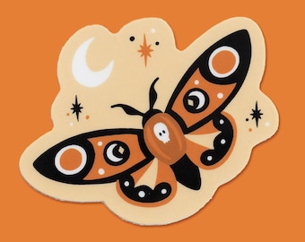 Midnight Moth - Vinyl Die-Cut Stickers - 3" - Halloween - Vintage - Spooky - Cute - Deathshead Moth - Skull - Witchy