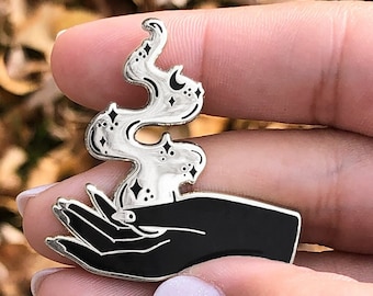 Babe With The Power Spooky Hand - Lapel Pins - 1.5&quot; Hard Enamel - Black - Silver -  Goth - Magic - Halloween - Witch - Feminist
