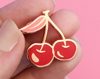 SECONDS SALE - Pair of Lucky Cherries - Enamel Pin - 1.25" - Pink - Rose Gold - Fruity - Summer - Cute - Cherry