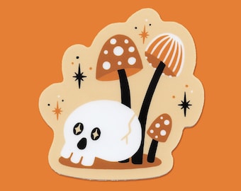 Mini Mushroom and Skull - Vinyl Die-Cut Stickers - 3" - Halloween - Vintage - Spooky - Cute - Skeleton - Fungi - Cottage - Fall - Witchy