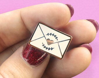 Mini Love Letter Pin - Lapel Pins - .75" Hard Enamel - Pink - Rose Gold  - Copper - Handmade - Snail Mail - Stamp - Post - Board Filler