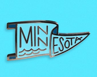 Minnesota State Pennant Enamel Pin - 1.5" Hard Enamel - Blue - Land of 10,000 Lakes
