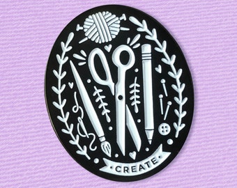 Creator's Club Enamel Pin - Craft Lapel Pins - 1.5" Soft Enamel - Black - Maker - Artist - Supplies - Sewing - Drawing - Crochet - Knit