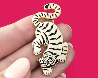 Stay Fierce Gold Tiger Pin - 1.75" Hard Enamel - Jungle - Cat - Year of the Tiger