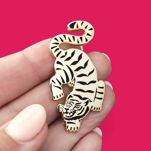 Stay Fierce Gold Tiger Pin - 1.75" Hard Enamel - Jungle - Cat - Year of the Tiger