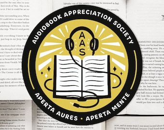 Audiobook Appreciation Society Badge -  Vinyl Die-Cut Stickers - 3" x 3" - Read - Books - Reader - Bookmark