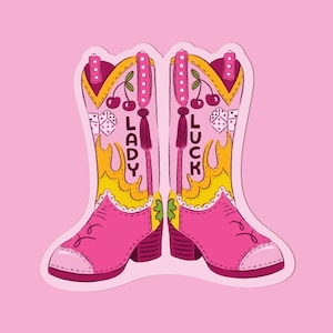 Stivali da cowboy Lady Luck Las Vegas - Adesivi in vinile fustellati - 3" x 2,5" - Dadi - Ciliegie - Slot - Sin City
