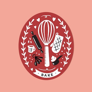 Baker&#39;s Club Vinyl Die-Cut Stickers - 2.5x3&quot; - Red - Black - Maker - Bake - Cook - Chef - Create - Cookies - Sweet Tooth