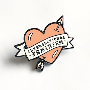 Intersectional Feminism Love Enamel Pin - 1.5" Hard Enamel - Heart - Arrow - Black - Pink - Tattoo - Feminist