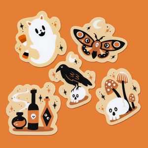 Midnight Menagerie Spooky Sticker Set - Vinyl Die-Cut Stickers  - Halloween - Vintage - Spooky - Witchy - Moth - Mushroom - Skull - Raven