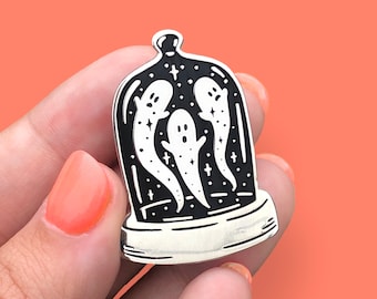 Midnight Menagerie Ghosts Bell Jar Hard Enamel Pin - 1.5" - Silver - Spooky - Halloween - Spirits - Black - Witchy - Ghosties