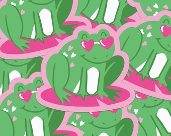 Groovy Frog Pink Sticker -  Vinyl Die-Cut Stickers - 3" x 3" - Cute - Hearts - Summer - Toad