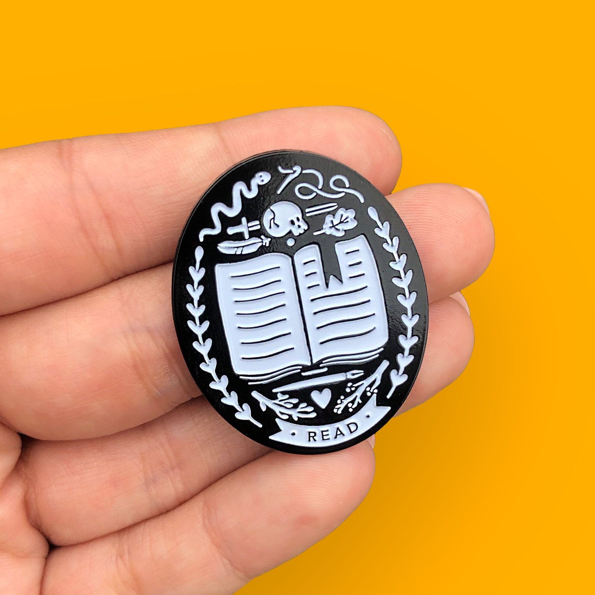Reader's Club Enamel Pin - Craft Lapel Pins - 1.5" Soft Enamel - Black - Read - Literature - Poetry - Author - Books - Library