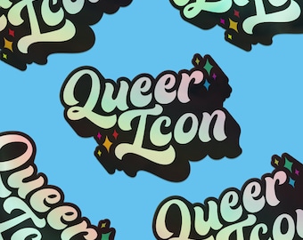 Queer Icon - Rainbow Holographic Vinyl Die-Cut Sticker - Pride - Queer - LGBTQIA+ - Waterproof - Bumper Sticker