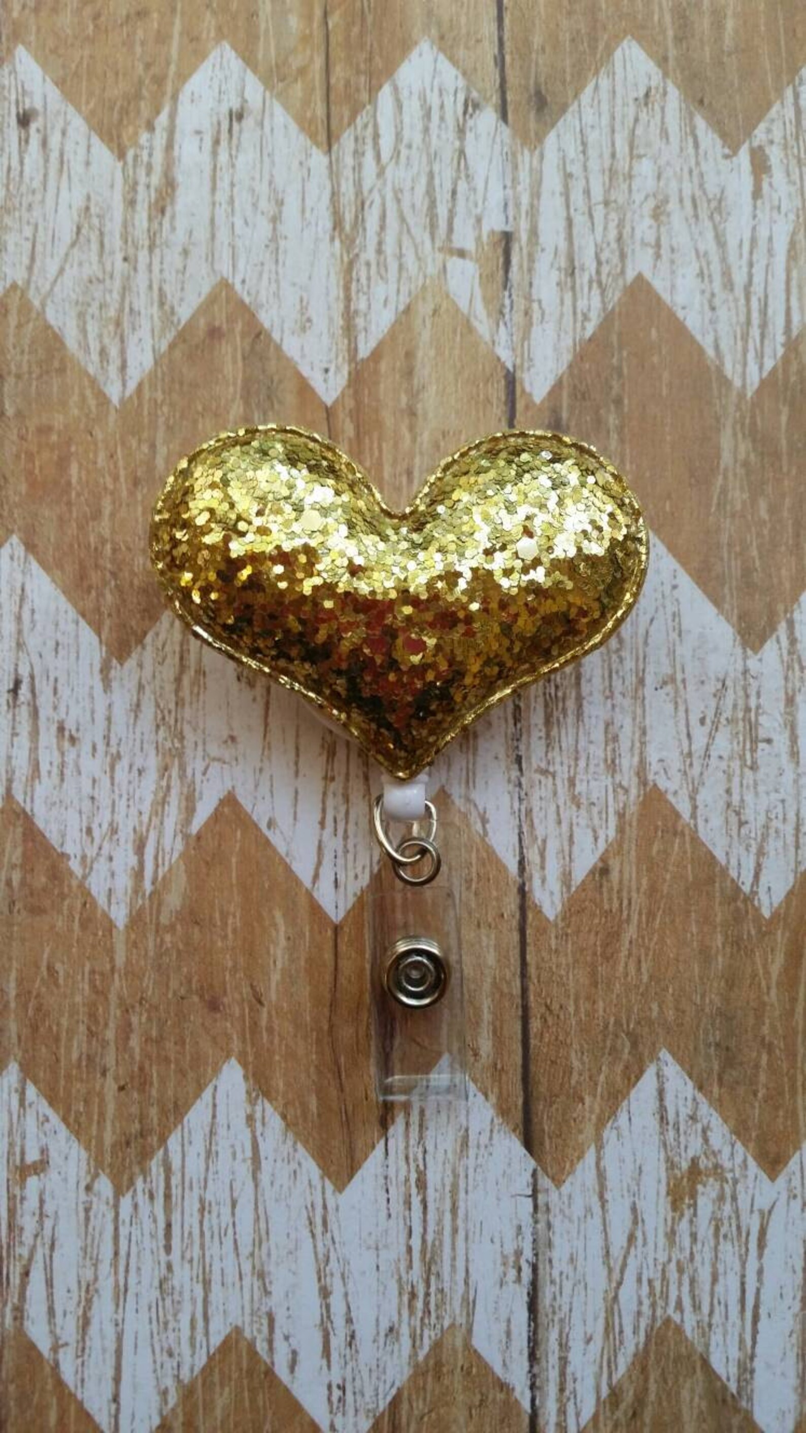 Gold Glitter Heart Badge Reel Heart Badge Reel Nurses Badge Etsy