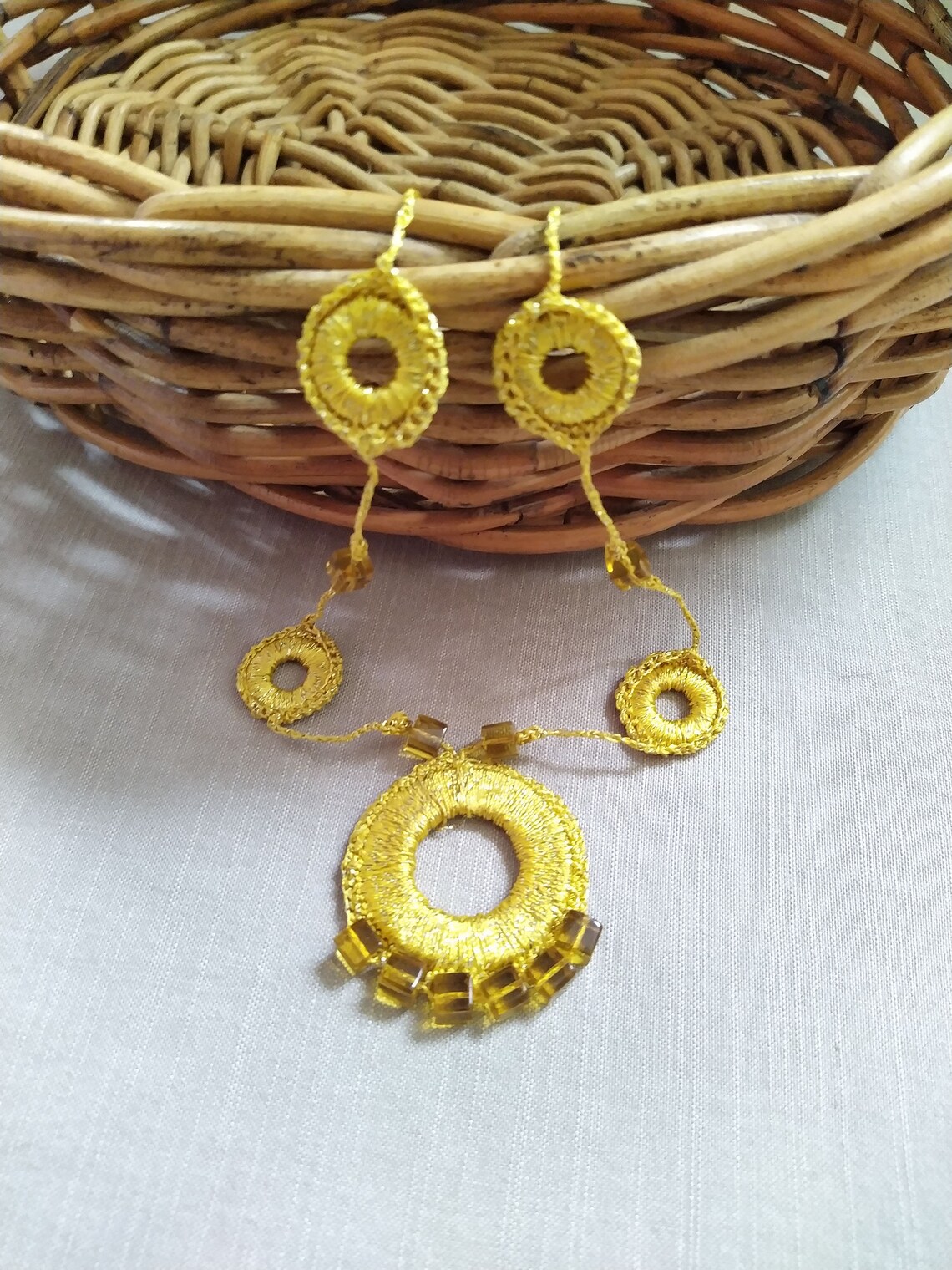 Mustard Pendant, Beads Necklace, Necklace for Women, Necklace Pendant